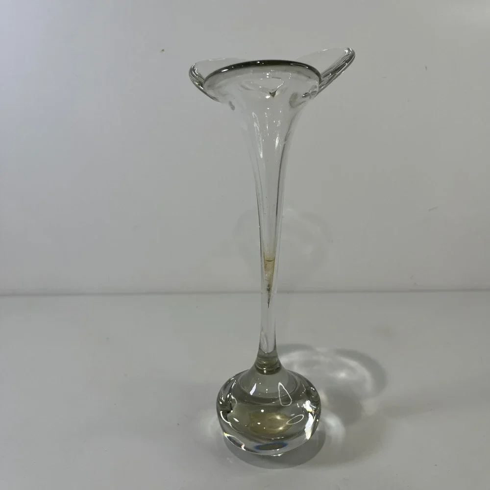 Vintage Abigail Bud Vase Clear Glass Made In Italy Jack In The Pulpit MCM Decor